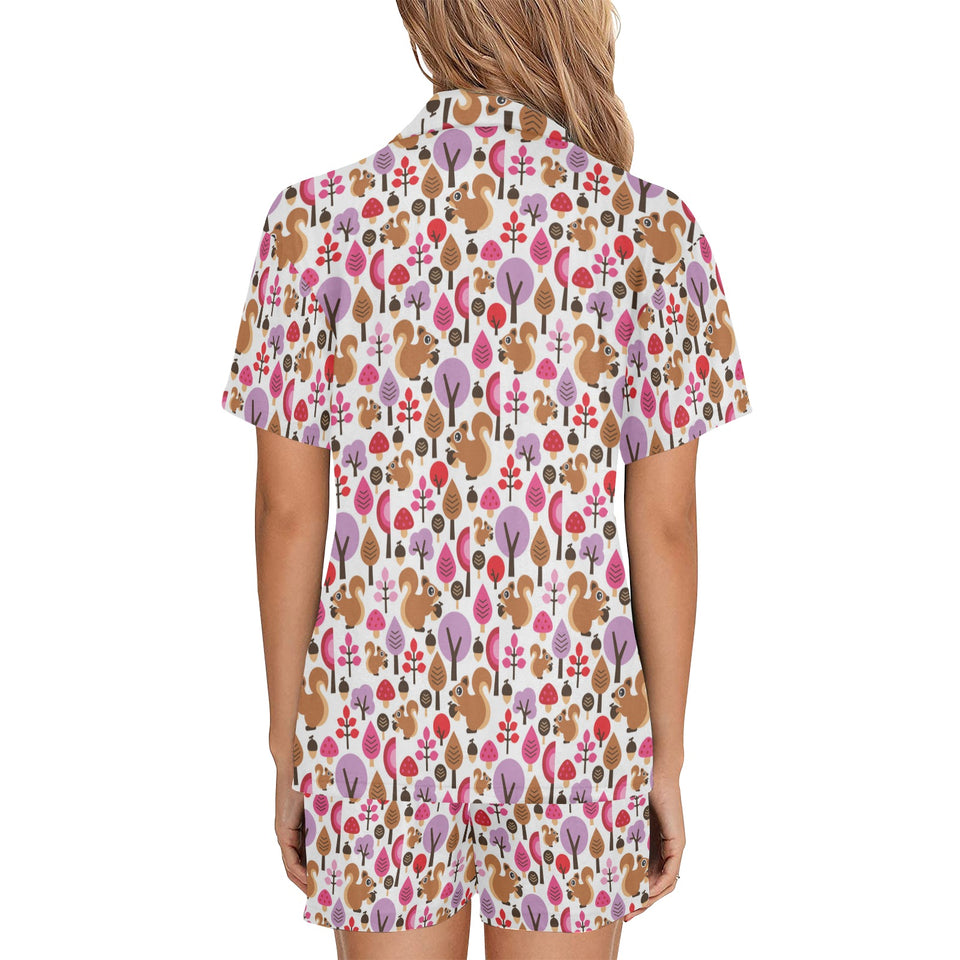 Squirrel Pattern Print Design 02 Women's V-Neck Short Pajama Set