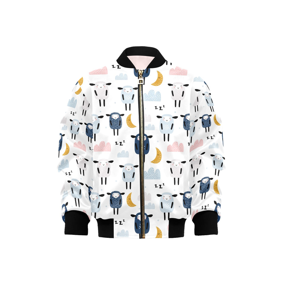 Cute sleeping sheep moon cloud pattern Kids' Boys' Girls' Bomber Jacket