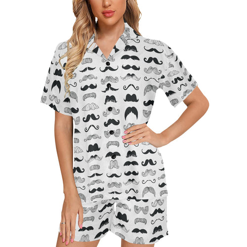 Mustache Beard Pattern Print Design 04 Women's V-Neck Short Pajama Set