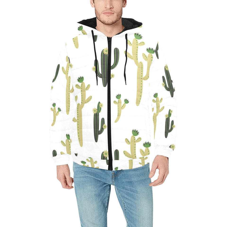Cute cactus pattern Men's Padded Hooded Jacket