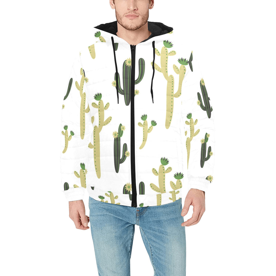 Cute cactus pattern Men's Padded Hooded Jacket