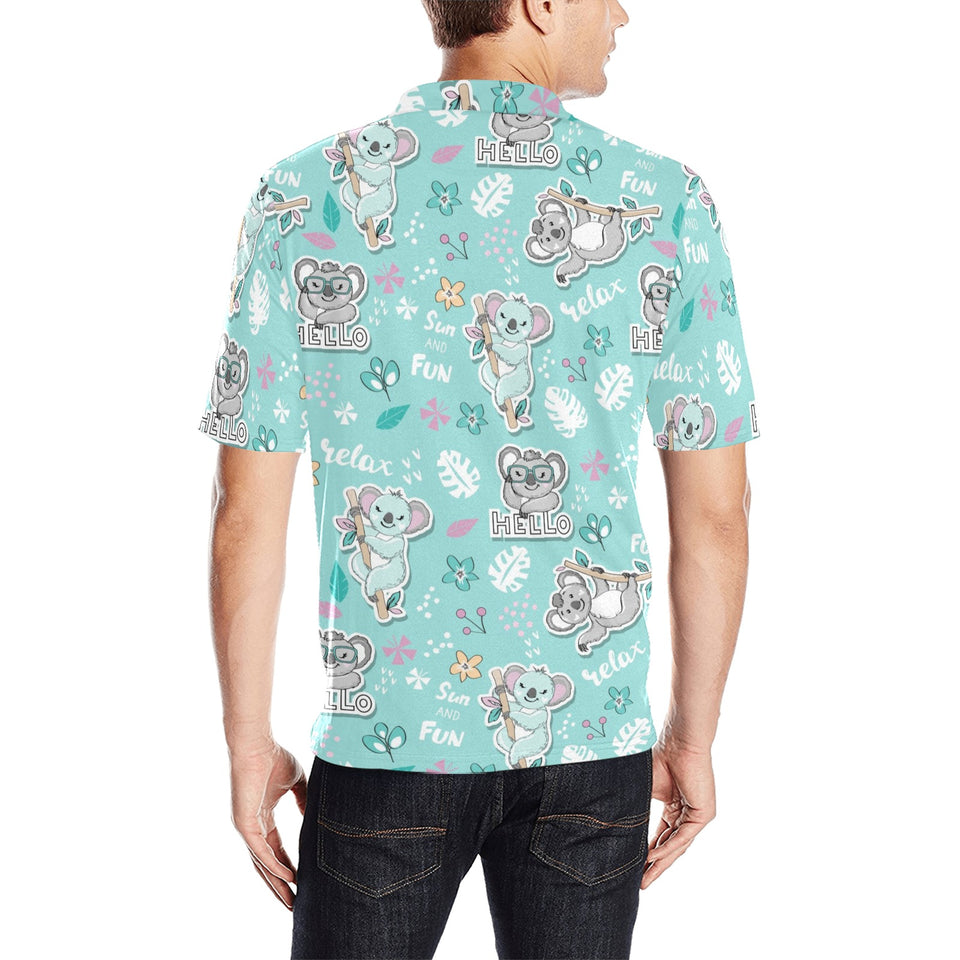 Cute koalas blue background pattern Men's All Over Print Polo Shirt