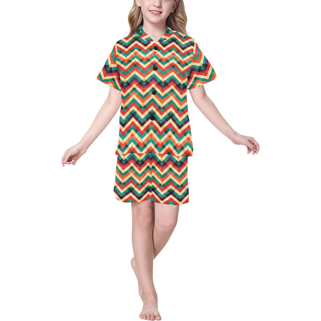 zigzag  chevron colorful pattern Kids' Boys' Girls' V-Neck Short Pajama Set
