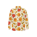 Maple leaf oak leaf acorns beige striped backgroun Men's Long Sleeve Polo Shirt