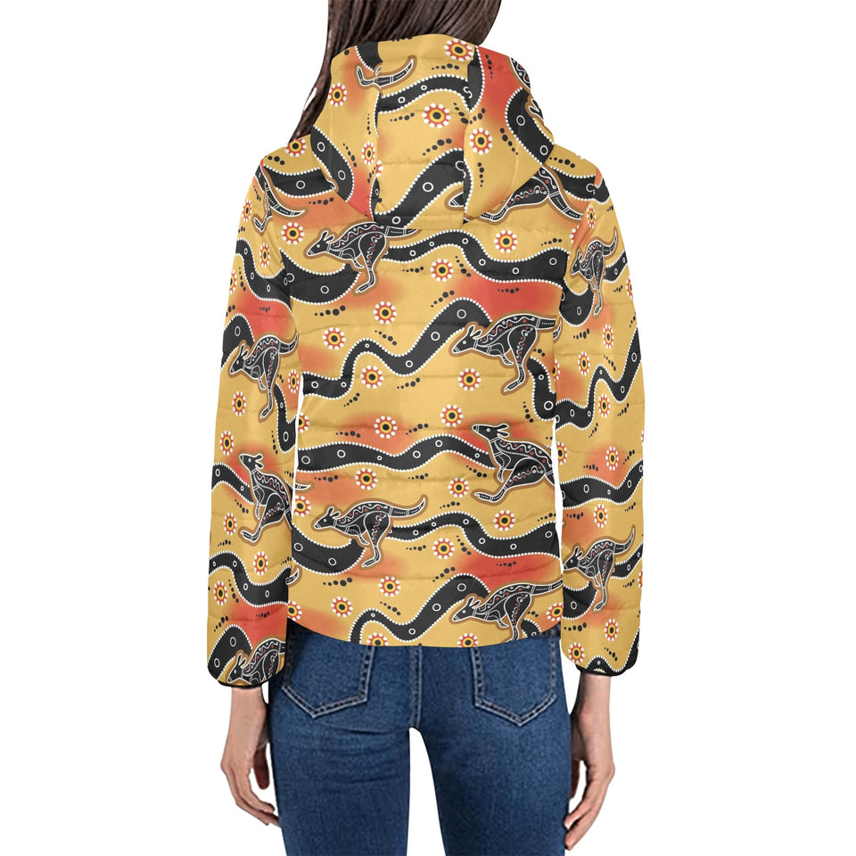 Kangaroo Australian aboriginal art pattern Women's Padded Hooded Jacket
