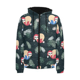 Cute sloths sleeping christmas ball santa hat patt Men's Padded Hooded Jacket