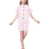 Watercolor pink heart pattern Kids' Boys' Girls' V-Neck Short Pajama Set