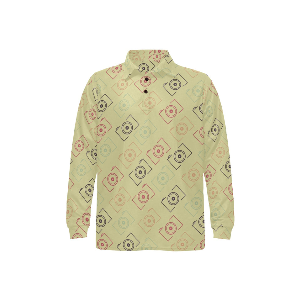 Camera Pattern Print Design 01 Men's Long Sleeve Polo Shirt