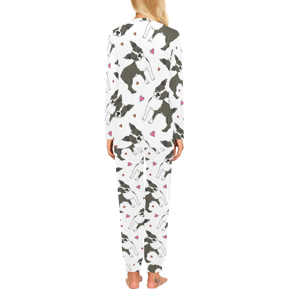 Boston terrier dog hearts vector pattern Women's All Over Print Pajama Set
