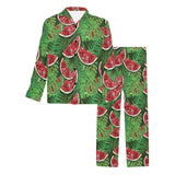 Watermelons tropical palm leaves pattern backgroun Men's Long Pajama Set