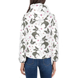 Boston terrier dog hearts vector pattern Women's Padded Hooded Jacket