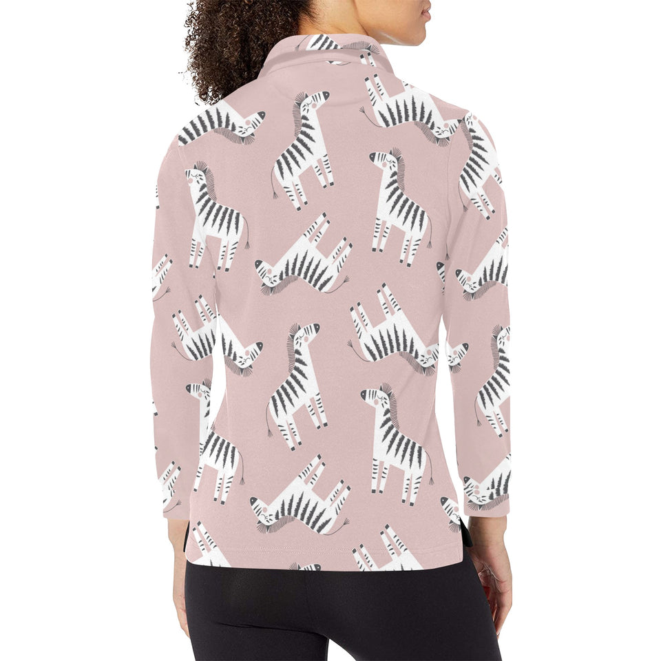 Cute zebra pattern Women's Long Sleeve Polo Shirt