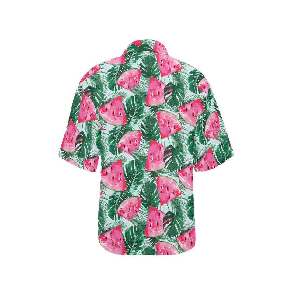 Watermelons tropical palm leaves pattern Women's All Over Print Hawaiian Shirt