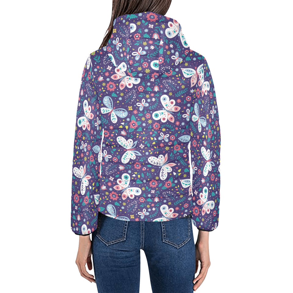 Colorful butterfly flower pattern.eps Women's Padded Hooded Jacket
