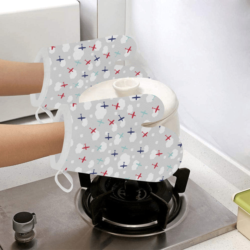 Airplane cloud grey background Heat Resistant Oven Mitts