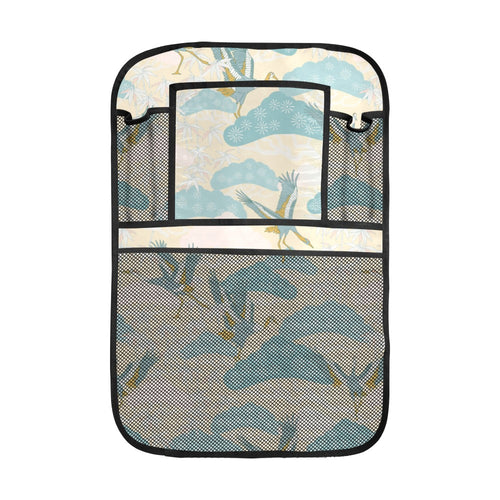 Bonsai bamboo stork japanese pattern cream theme Car Seat Back Organizer