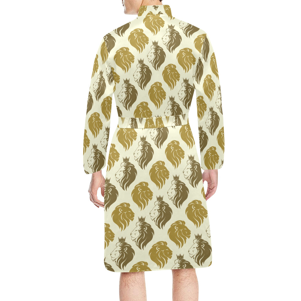Lion Pattern Print Design 02 Men's Long Sleeve Belted Night Robe