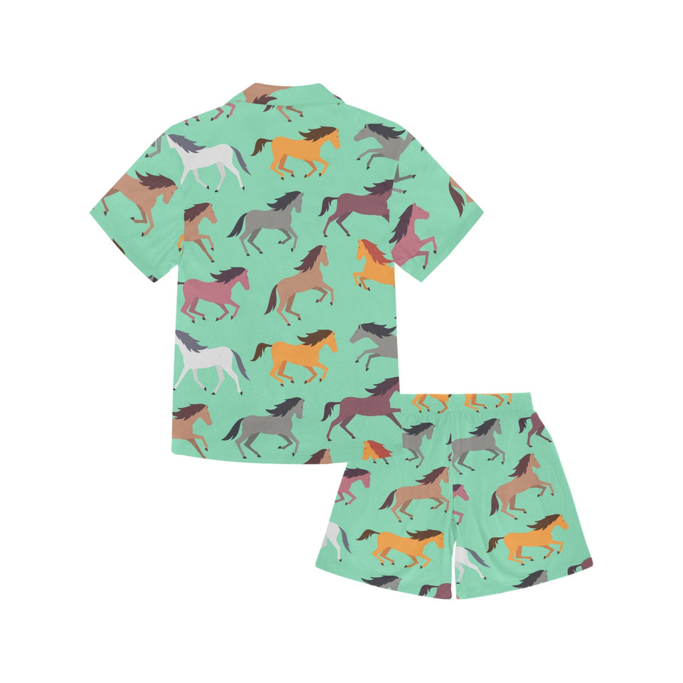 Colorful horses pattern Kids' Boys' Girls' V-Neck Short Pajama Set