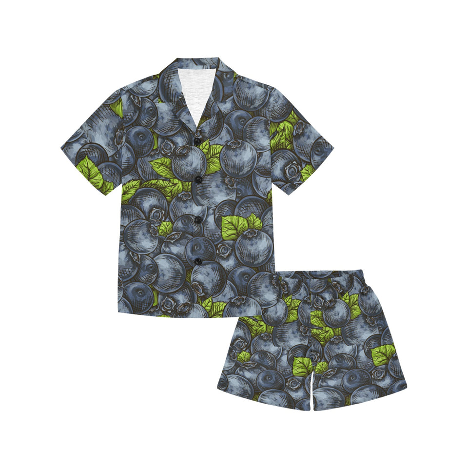 blueberry pattern Kids' Boys' Girls' V-Neck Short Pajama Set
