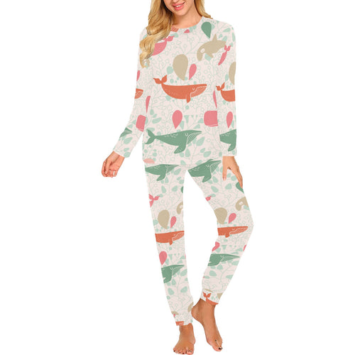 Cute whale pattern Women's All Over Print Pajama Set