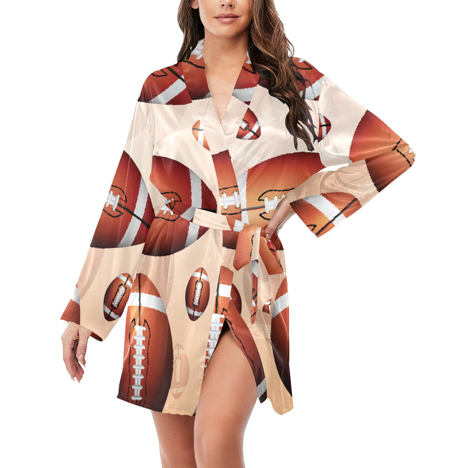 American football ball design pattern Women's Long Sleeve Belted Night Robe
