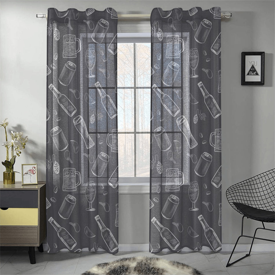 Beer hand drawn pattern Gauze Curtain