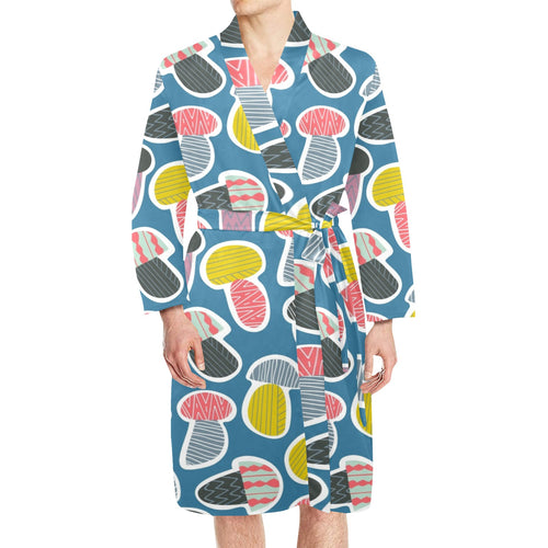 Colorful mushroom design pattern Men's Long Sleeve Belted Night Robe
