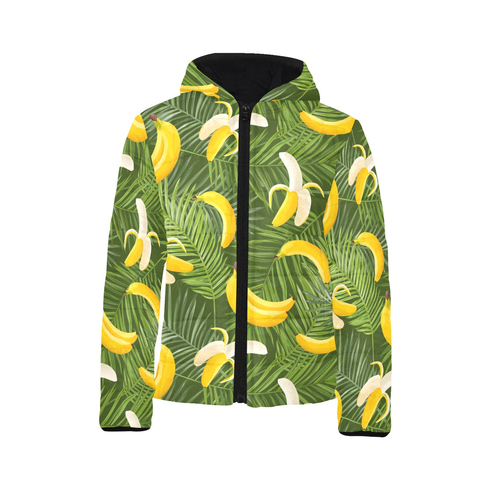 Banana Palm Leaves pattern Kids' Boys' Girls' Padded Hooded Jacket