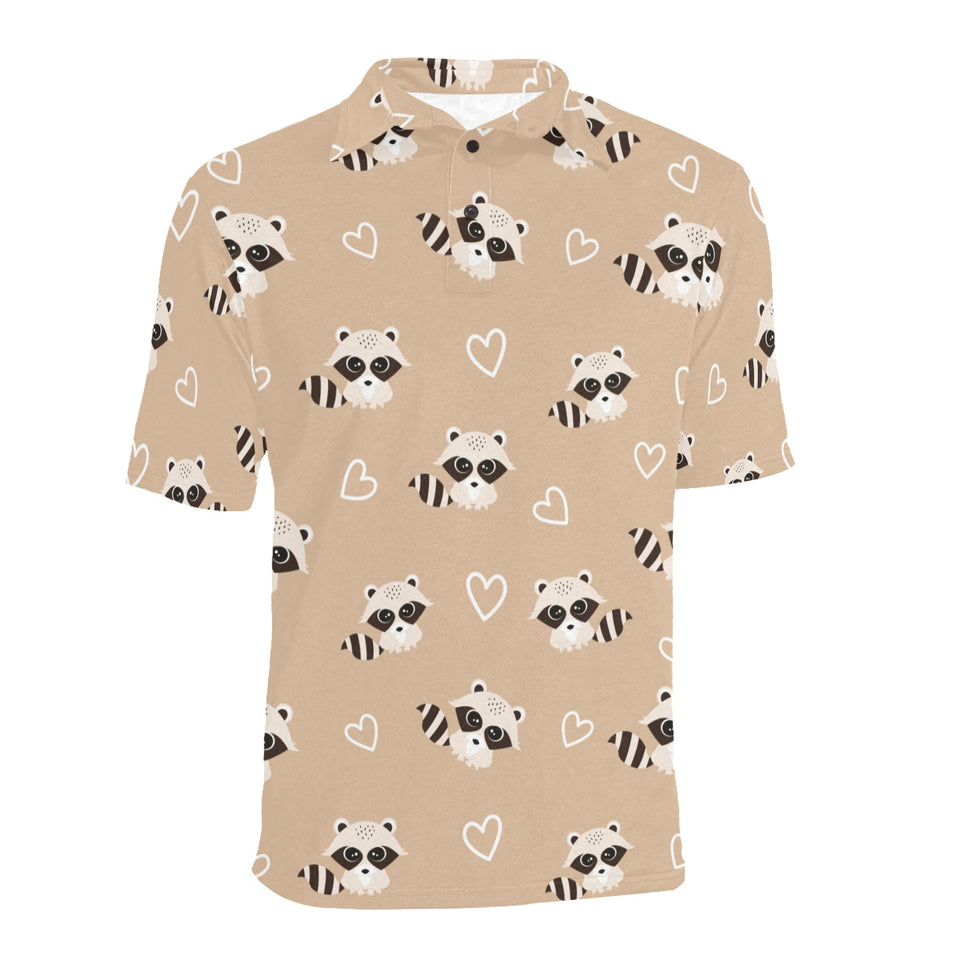 Cute raccoon heart pattern Men's All Over Print Polo Shirt