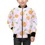 cute onions smiling faces purple background Kids' Boys' Girls' Bomber Jacket