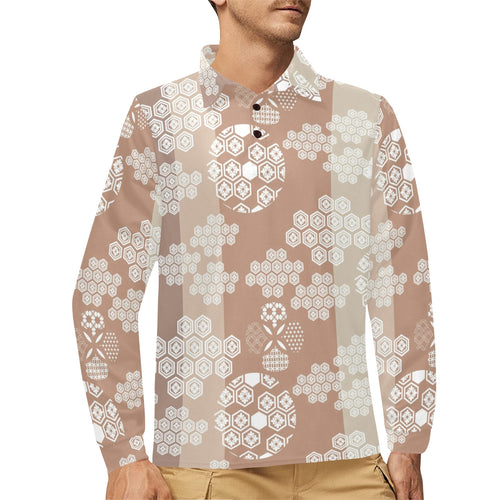 Beautiful hexagon japanese pattern Men's Long Sleeve Polo Shirt