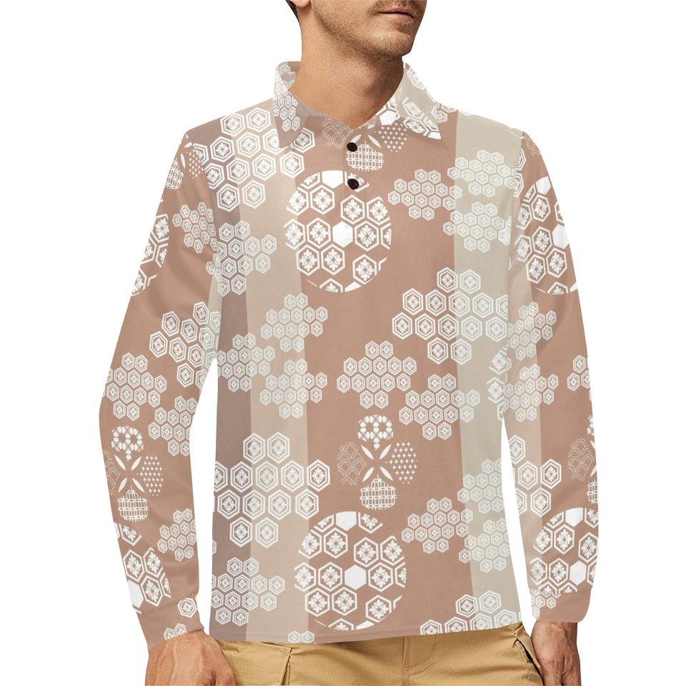 Beautiful hexagon japanese pattern Men's Long Sleeve Polo Shirt
