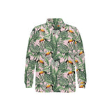 Toucan tropical green jungle palm pattern Men's Long Sleeve Polo Shirt