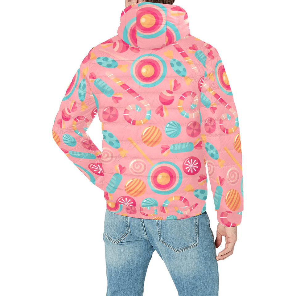Colorful candy pattern Men's Padded Hooded Jacket