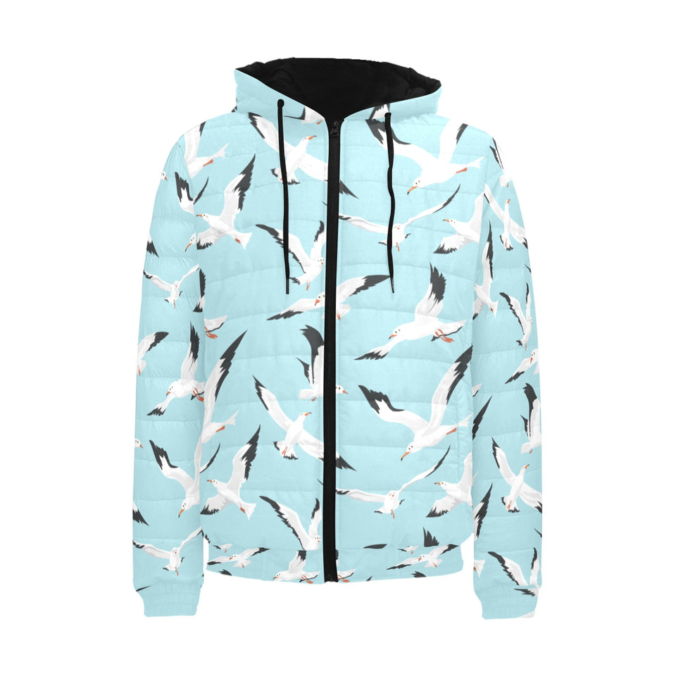 Seagull Pattern Print Design 01 Men's Padded Hooded Jacket