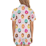 Donut pattern glaze pink background Women's V-Neck Short Pajama Set