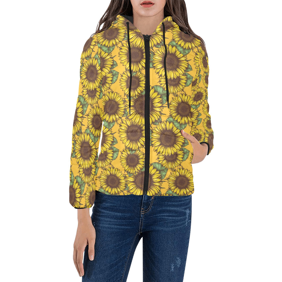 Sunflower pattern Women's Padded Hooded Jacket