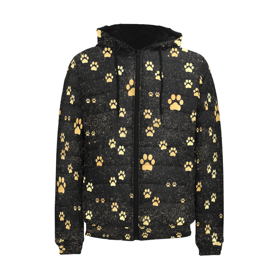 Dog Paws Pattern Print Design 05 Men's Padded Hooded Jacket