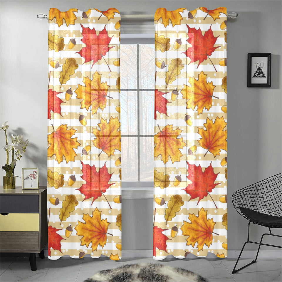 Maple leaf oak leaf acorns beige striped backgroun Gauze Curtain