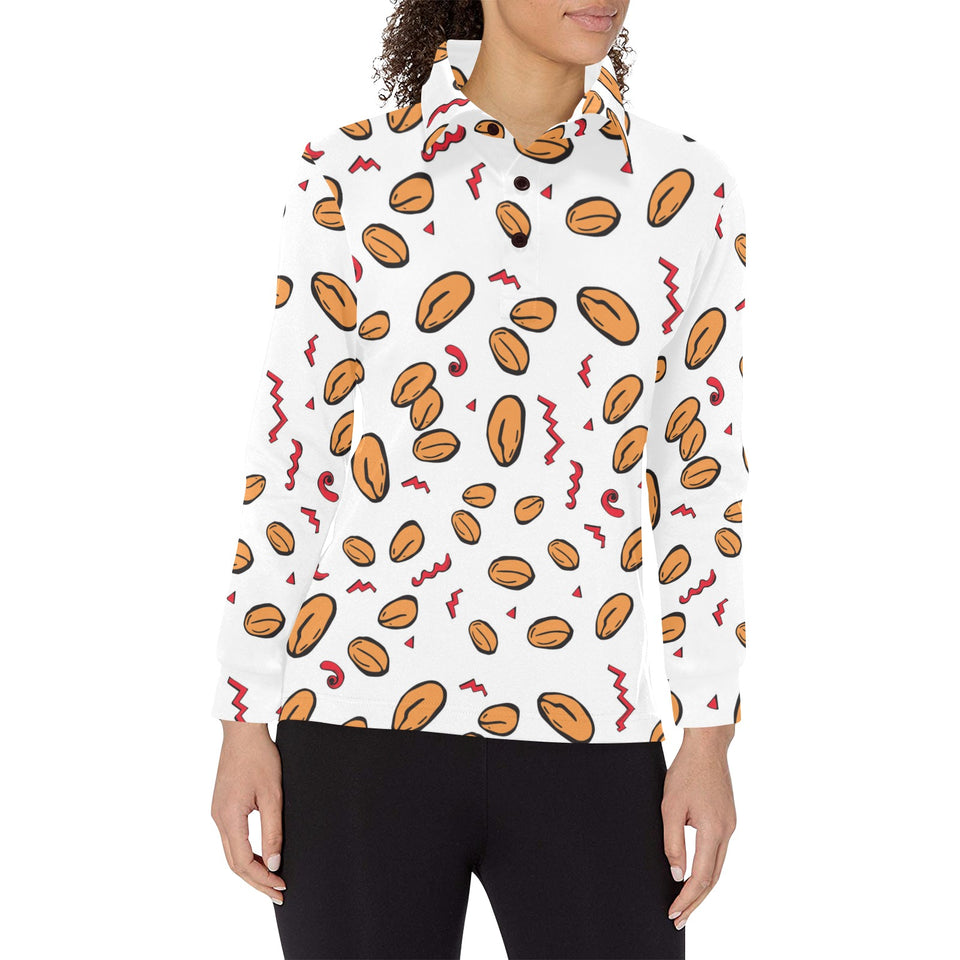 peanuts pattern background Women's Long Sleeve Polo Shirt