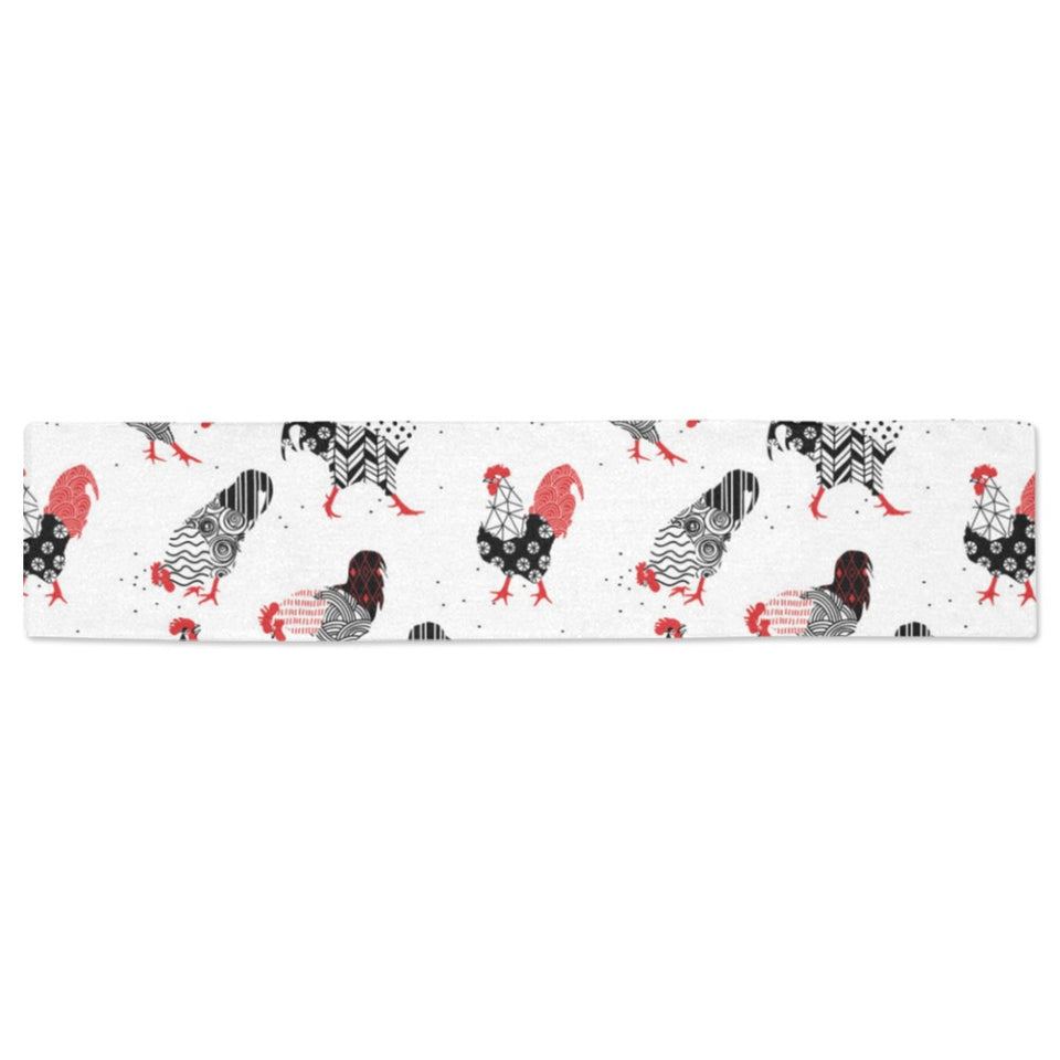 Cool rooster chicken cock floral ornament backgrou Table Runner