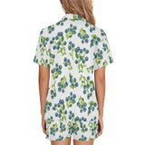 blueberry white background Women's V-Neck Short Pajama Set