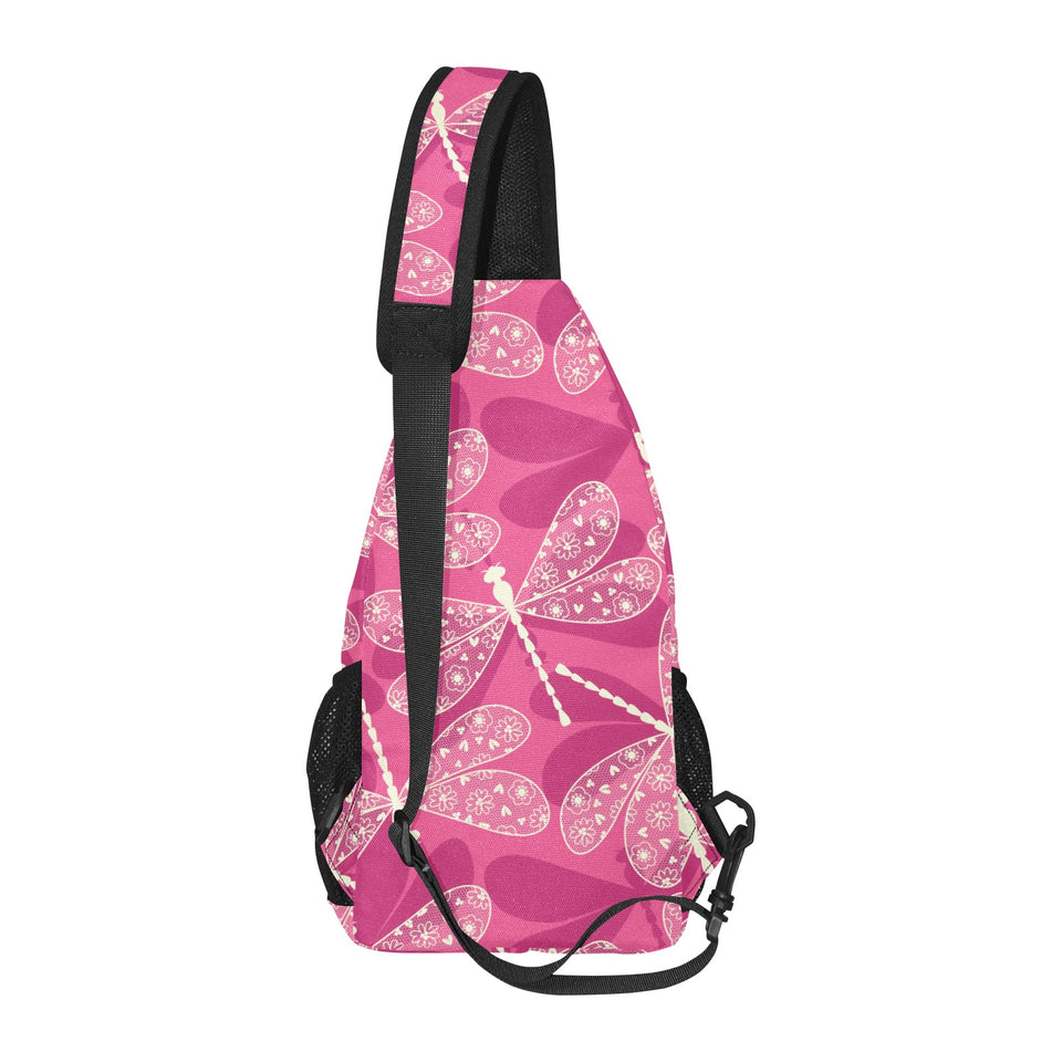 Beautiful dragonfly pink background All Over Print Chest Bag