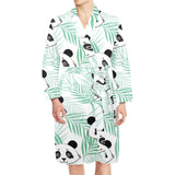 Panda pattern tropical leaves background Men's Long Sleeve Belted Night Robe