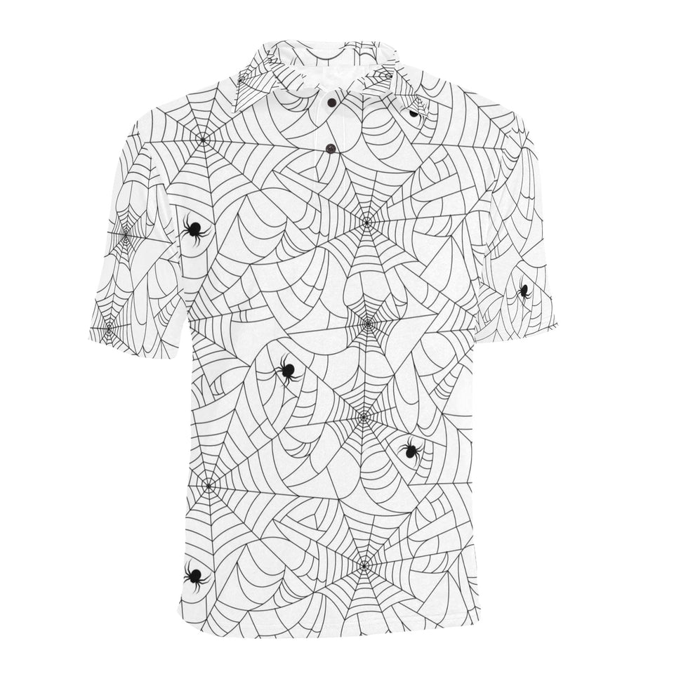 Spider web cobweb pattern white background Men's All Over Print Polo Shirt
