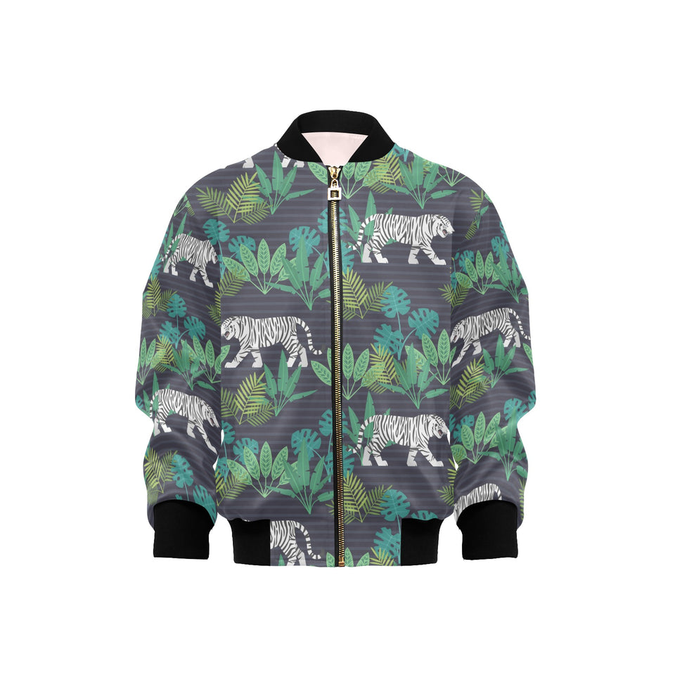 white bengal tigers tropical plant Kids' Boys' Girls' Bomber Jacket