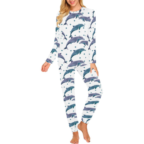 Dolphins pattern dotted background Women's All Over Print Pajama Set