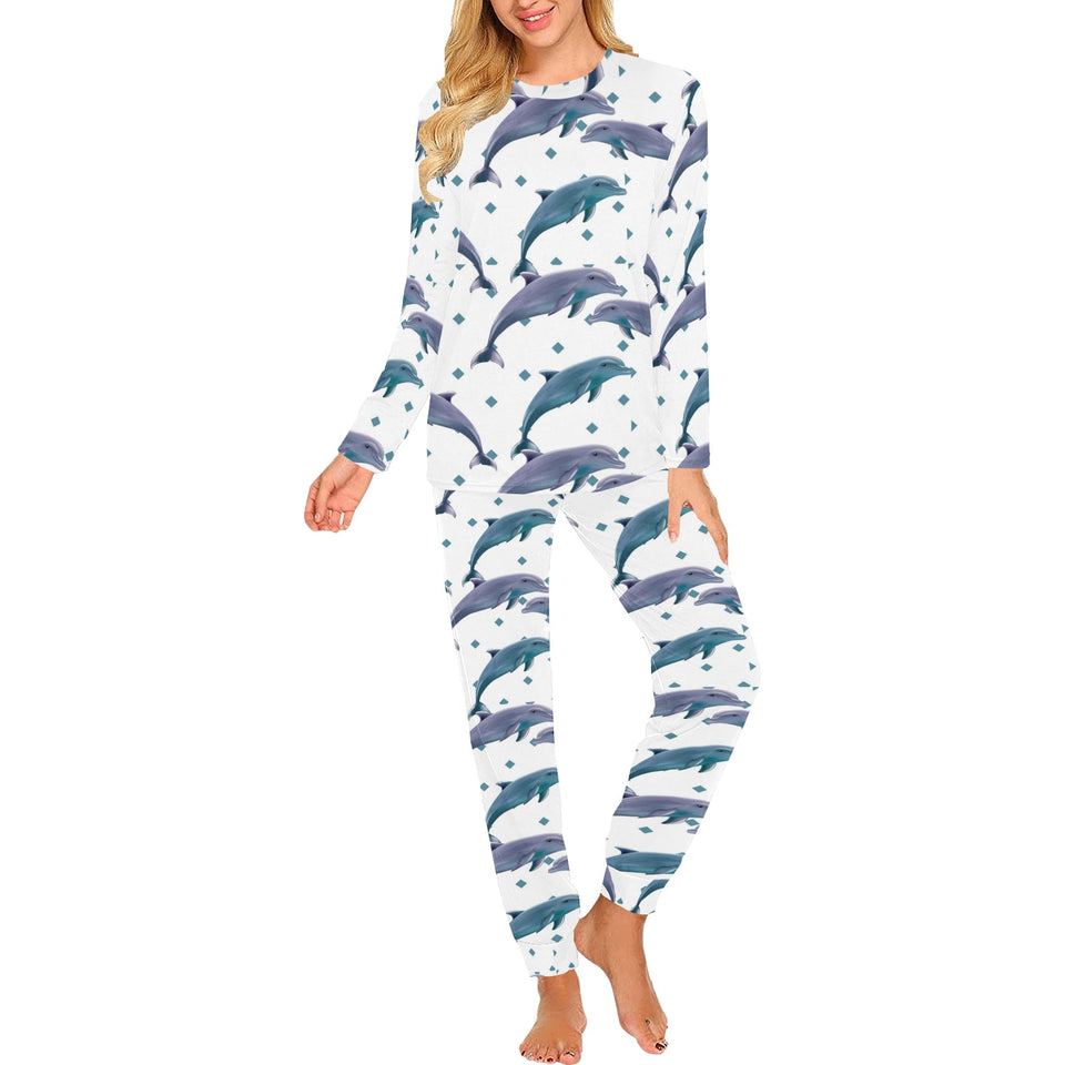 Dolphins pattern dotted background Women's All Over Print Pajama Set