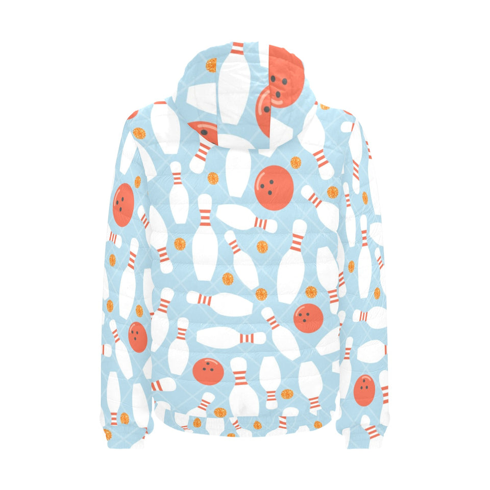 Bowling ball bowling pins blue blackground Men's Padded Hooded Jacket