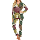 Japanese cranes flying forest dot pattern Women's Long Pajama Set